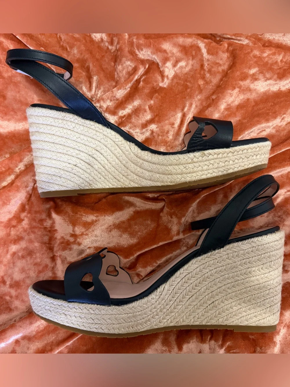 Kate Spade Kitt Wedge Black Heart Cutout Ankle-Strap Espadrille - Size 11 NWOT